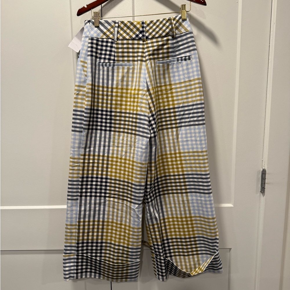 Checkered pants in Blue, White, and Tan/green